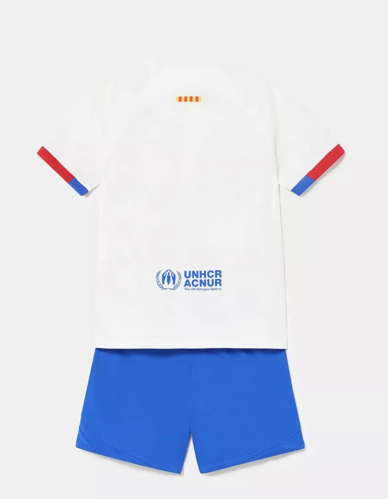 Camisa e Pantalones Cortos para Niño FC Barcelona Away 23/24 Blanco