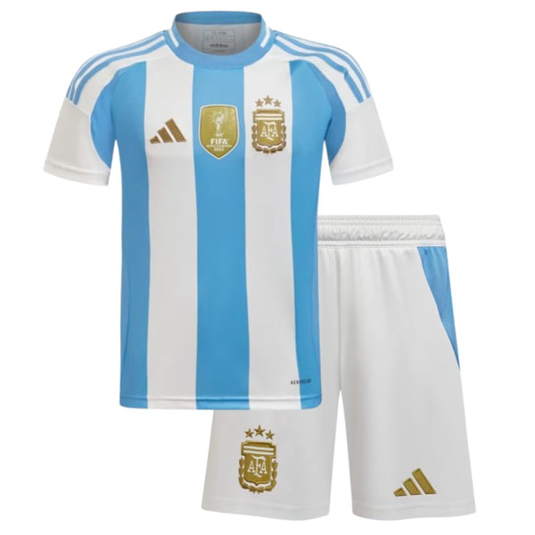 Camiseta y Pantalones Cortos para Niño Argentina - 24/25 - CON PARCHE DE CAMPEÓN DE LA COPA DEL MUNDO