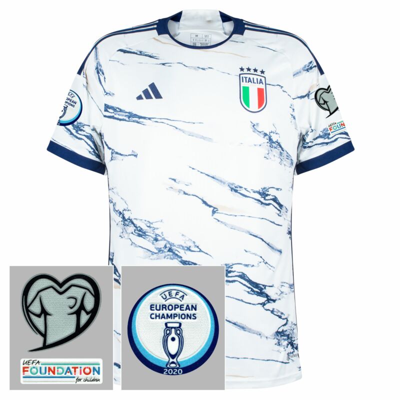 Camiseta Italia Visitante 2023-2024 incl. Conjunto de parches de clasificación para la Eurocopa 2024